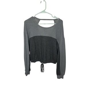 Hollister Gray Color Block‎ Open Back Long Sleeve Drawstring Top XS